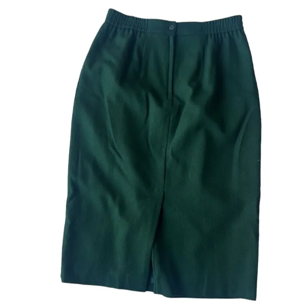 Vintage Leslie Fay Green 100% Wool Pleated Lined ALine 80’s Midi Career Skirt 14